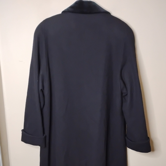 Alorna Vintage 100% Wool Long Black Winter Coat Velvet Collar Size XL - Picture 5 of 8